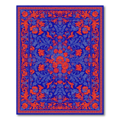 Blue Orange Floral Vintage Area Rug