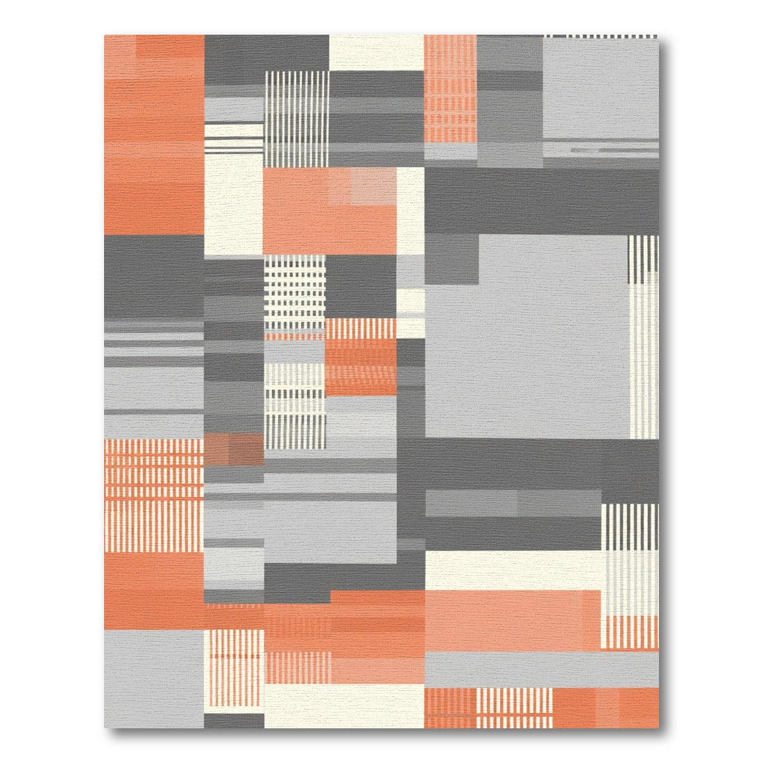 Abstract Coral Gray Geometric Rectangles Rug