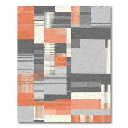 Abstract Coral Gray Geometric Rectangles Rug