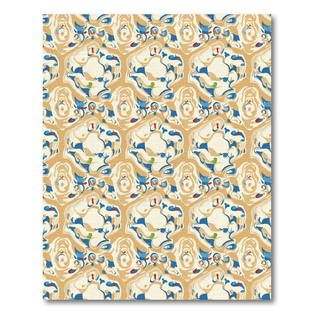 Cream Blue Abstract Organic Hexagon Rug