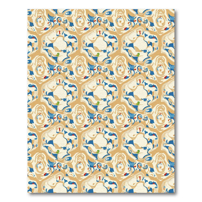 Cream Blue Abstract Organic Hexagon Rug