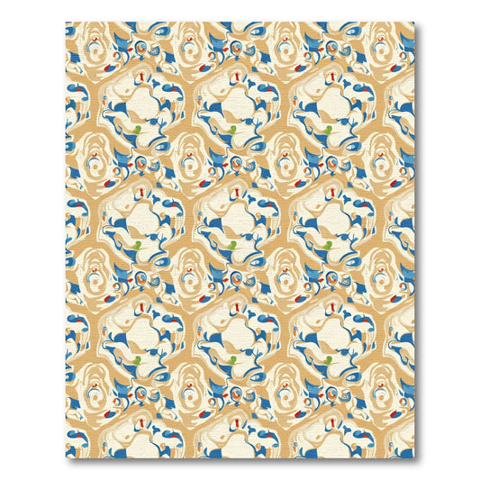 Cream Blue Abstract Organic Hexagon Rug