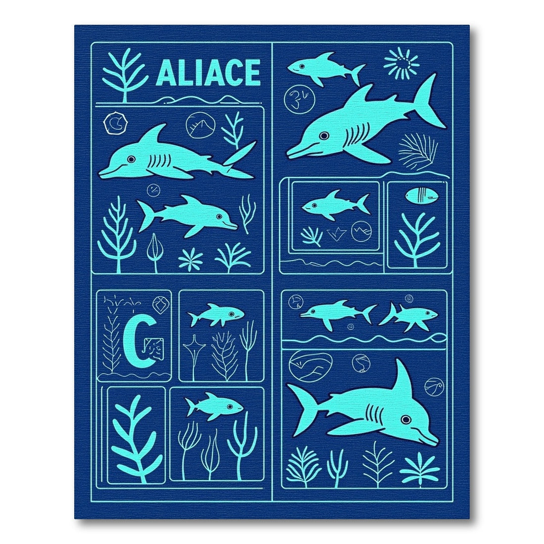 Oceanic Dolphin Shark Aquatic Scene Rug