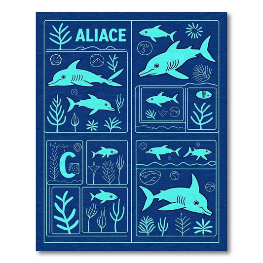 Oceanic Dolphin Shark Aquatic Scene Rug