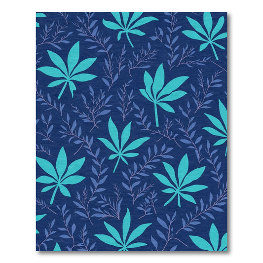 Deep Blue Tropical Leaf Foliage Rug