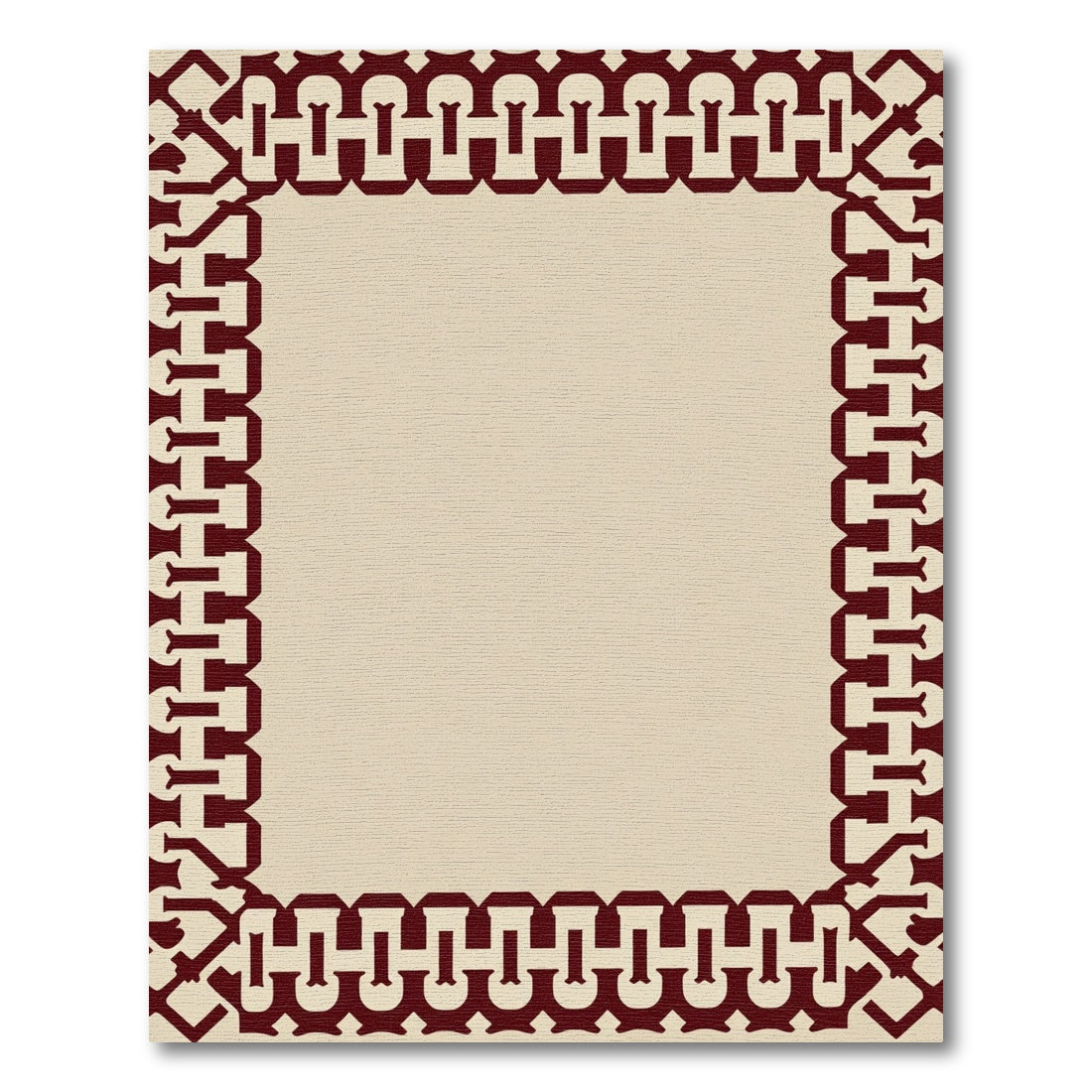 Deep Red Interlocking Chain Border Rug