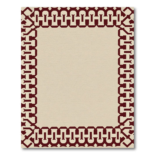 Deep Red Interlocking Chain Border Rug