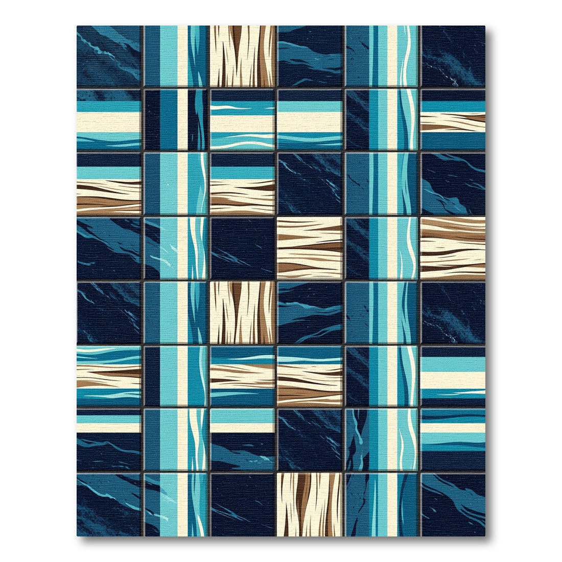 Abstract Blue Tan Coastal Tiles Rug
