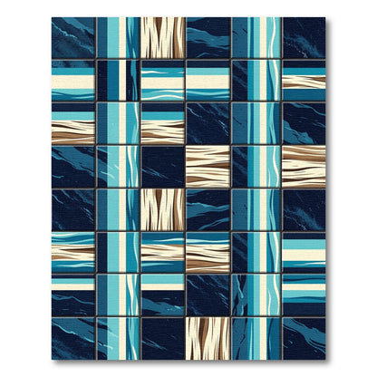 Abstract Blue Tan Coastal Tiles Rug