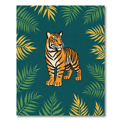 Bold Tiger Amidst Tropical Leaves Rug