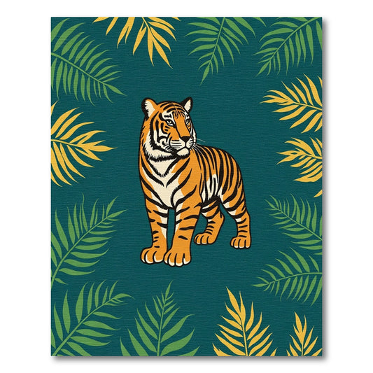 Bold Tiger Amidst Tropical Leaves Rug
