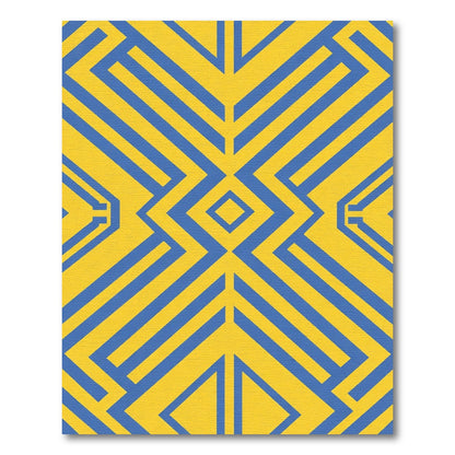 Bold Yellow Blue Geometric Accent Rug