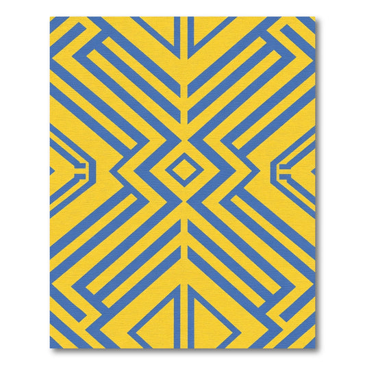 Bold Yellow Blue Geometric Accent Rug