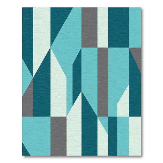 Teal Gray Geometric Blok Landscape Rug