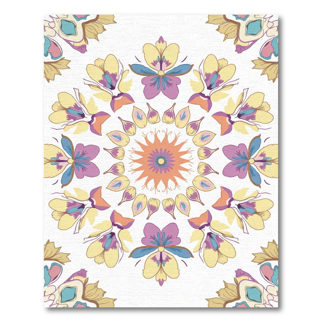 Ornate Floral Medallion Yellow Purple Rug