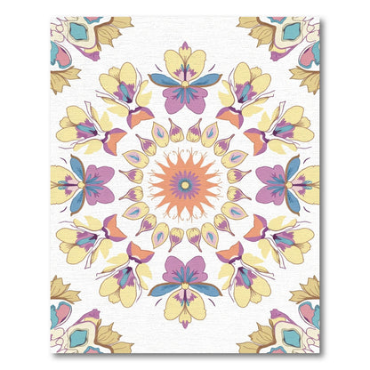 Ornate Floral Medallion Yellow Purple Rug