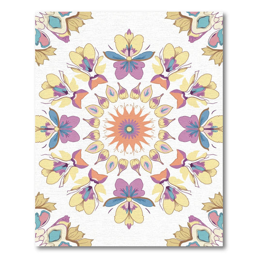 Ornate Floral Medallion Yellow Purple Rug