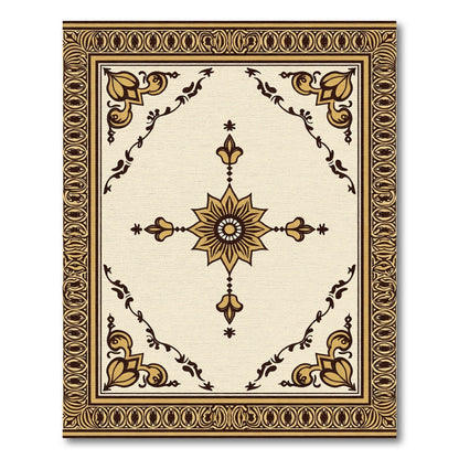 Ornate Golden Floral Medallion Border Rug