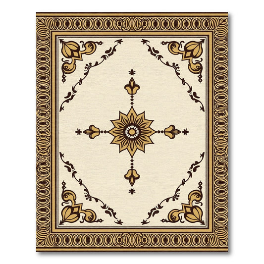 Ornate Golden Floral Medallion Border Rug