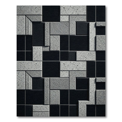 Monochrome Geometric Block Arrangement Rug