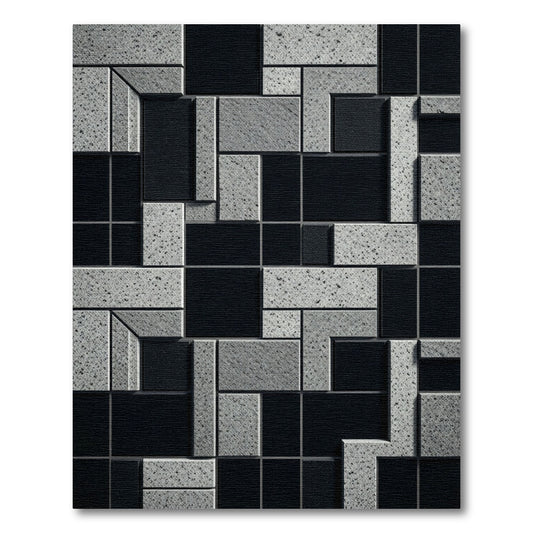 Monochrome Geometric Block Arrangement Rug