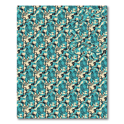 Teal Black Abstract Camouflage Faces Rug
