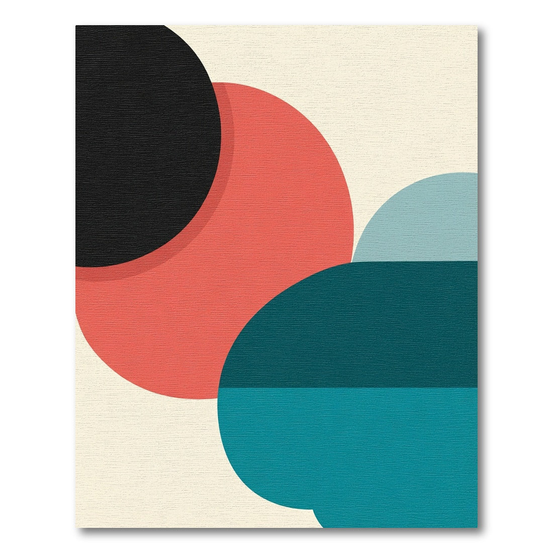 Retro Circles Teal Coral Black Abstract Rug