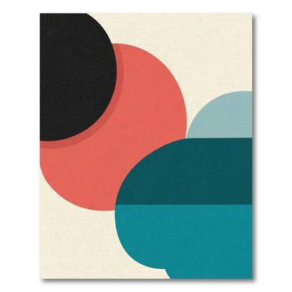 Retro Circles Teal Coral Black Abstract Rug