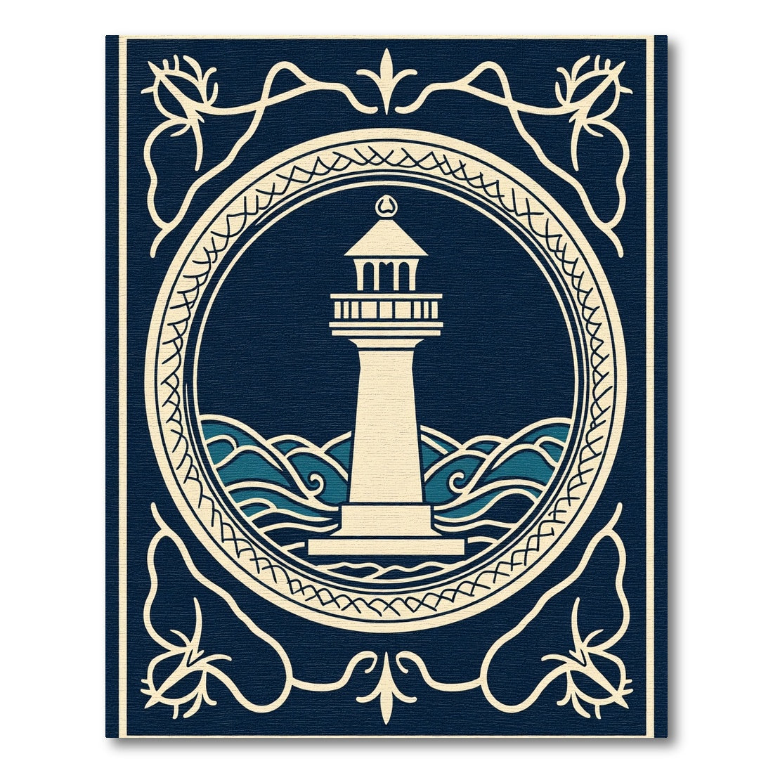 Nautical Lighthouse Ocean Waves Emblem Rug