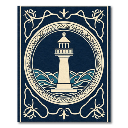 Nautical Lighthouse Ocean Waves Emblem Rug