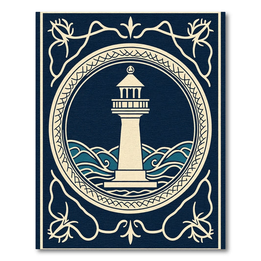 Nautical Lighthouse Ocean Waves Emblem Rug