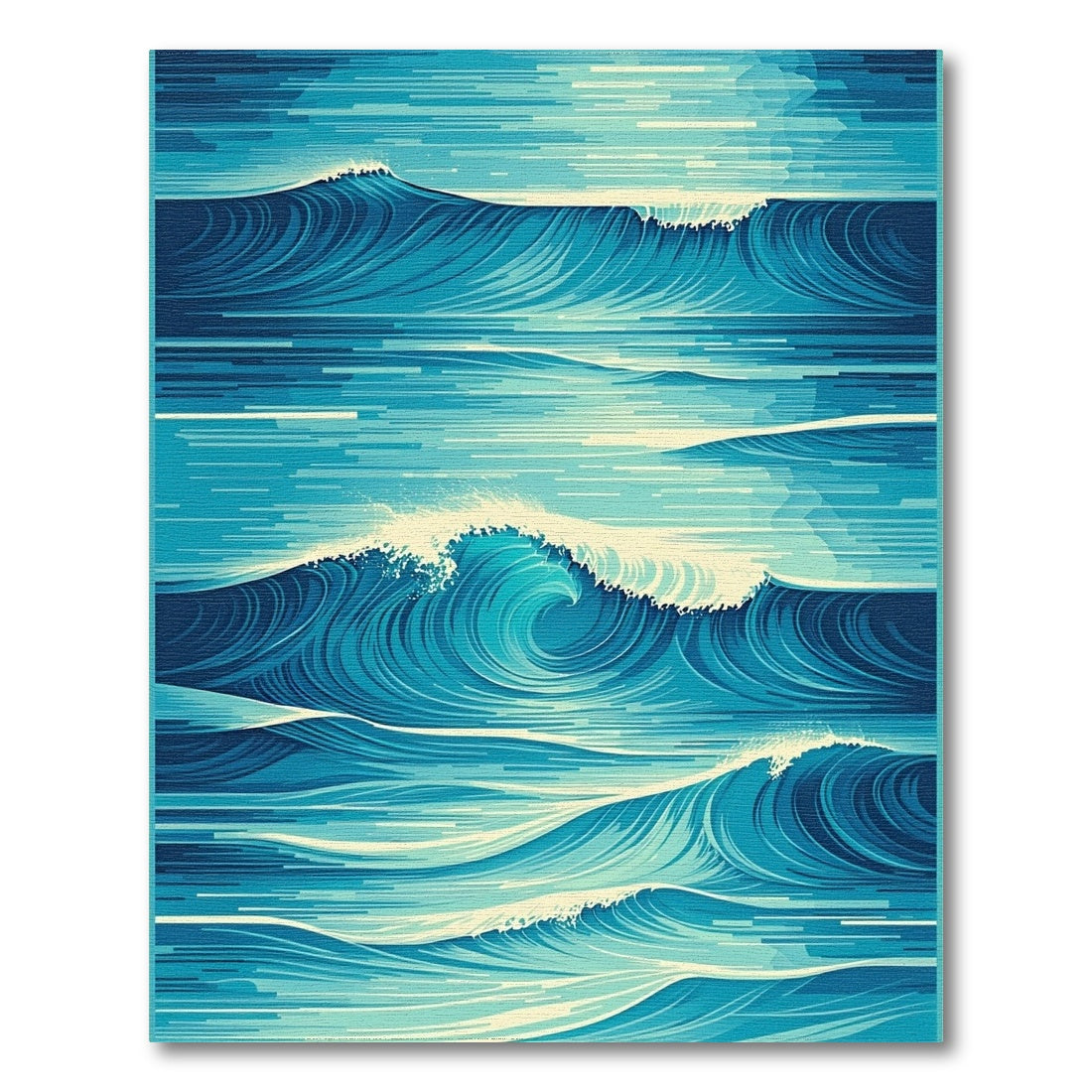 Teal Abstract Curling Waves Rug