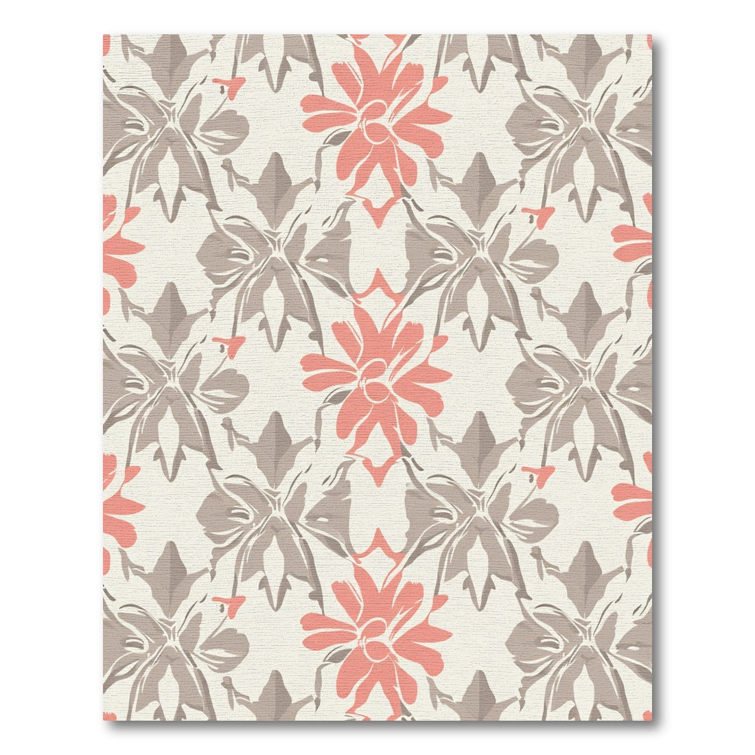 Coral Gray Abstract Floral Bloom Rug