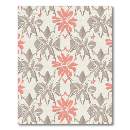 Coral Gray Abstract Floral Bloom Rug