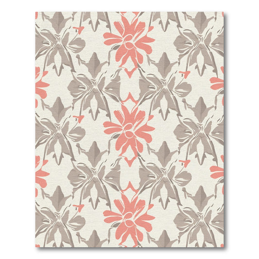 Coral Gray Abstract Floral Bloom Rug