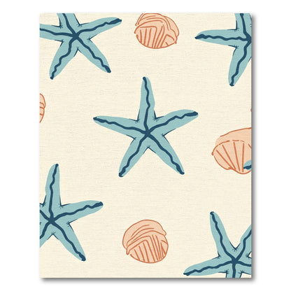 Blue Starfish Seashell Beach Pattern Rug