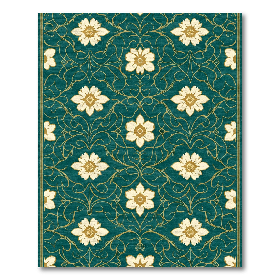 Teal Floral Vine Medallion Rug