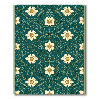 Teal Floral Vine Medallion Rug