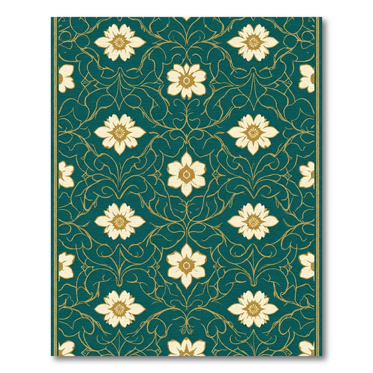 Teal Floral Vine Medallion Rug