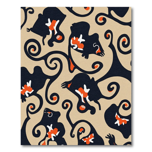 Abstract Black Orange Swirl Shapes Rug