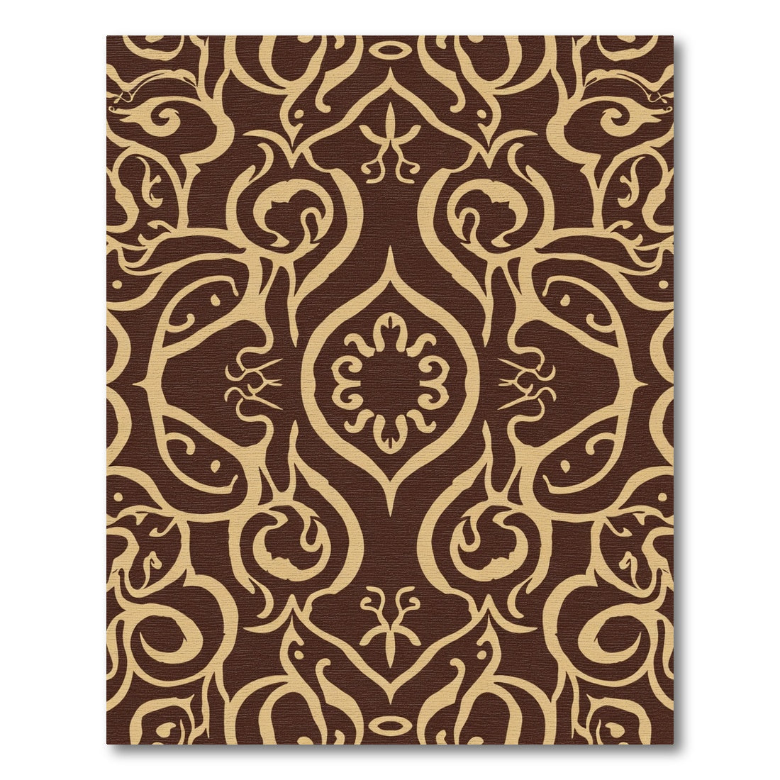 Brown and Gold Damask Scroll Rug