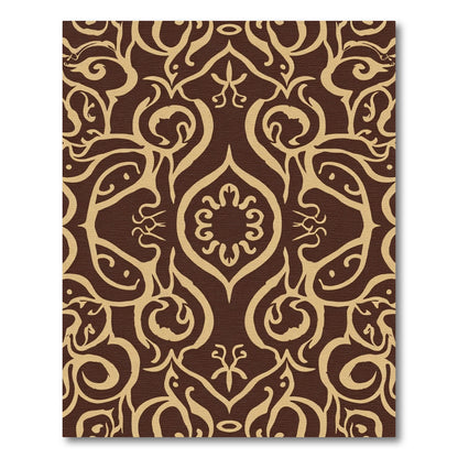 Brown and Gold Damask Scroll Rug