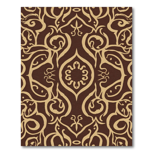 Brown and Gold Damask Scroll Rug