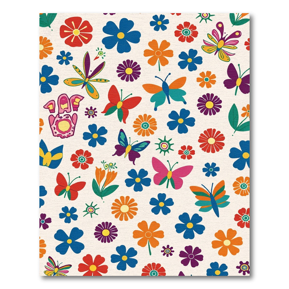 Vibrant Retro Butterfly and Flower Collage Rug