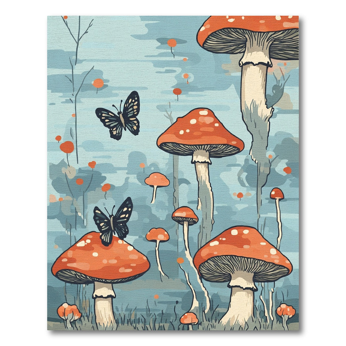 Whimsical Orange Mushroom Butterfly Forest Rug