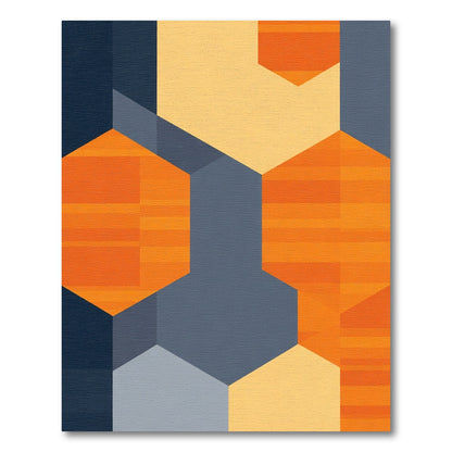 Modern Orange Hexagonal Geometric Abstract Rug