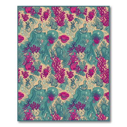 Pink Coral Teal Ocean Life Washable Area Rug