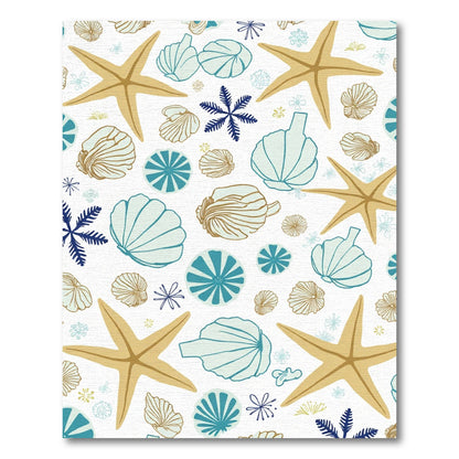 Beige Teal Starfish Shell Collection Rug