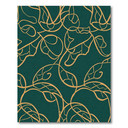 Emerald Gold Leaf Swirl Pattern Rug