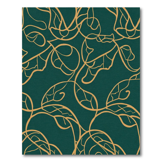 Emerald Gold Leaf Swirl Pattern Rug